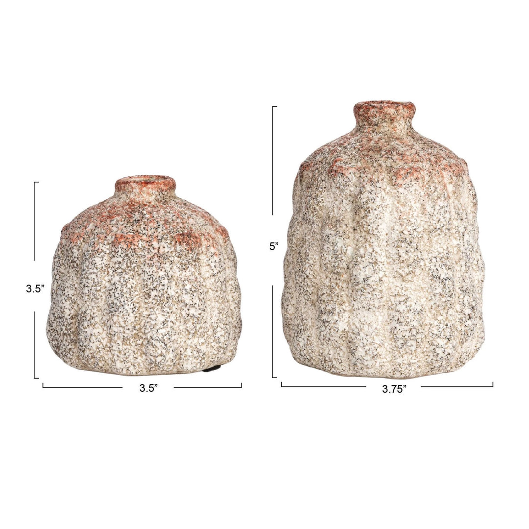 Terra-cotta Vases w/ Raised Pattern, Set of 2