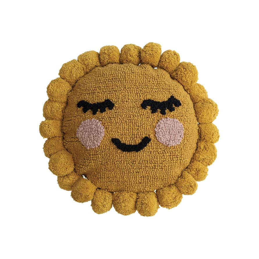 12" Round Tufted Sun Shaped Pillow