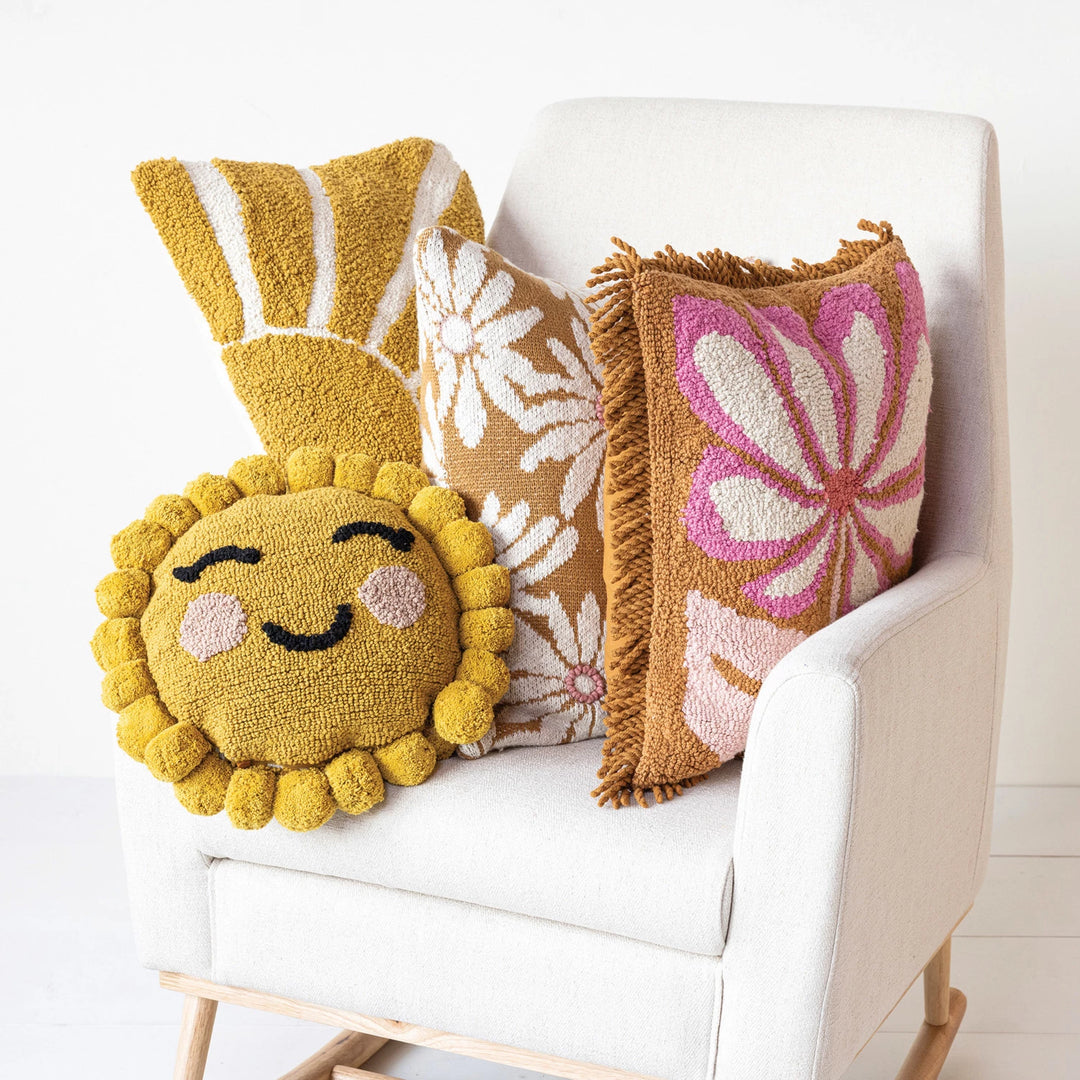 12" Round Tufted Sun Shaped Pillow