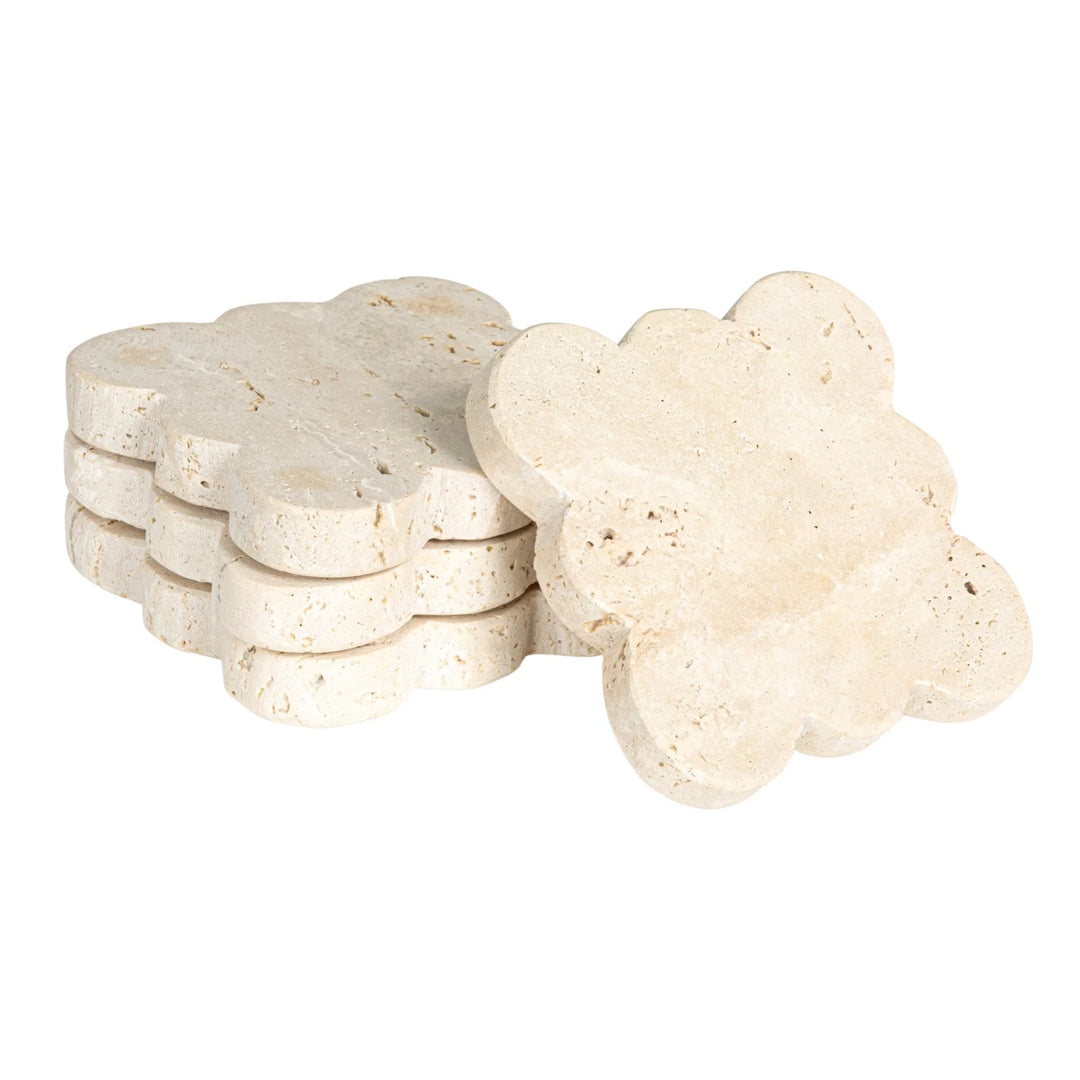 Travertine Coasters w/ Scalloped Edge, Set of 4