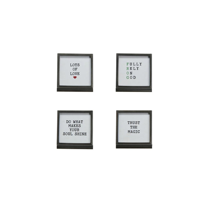 Metal & Glass Frame w/ Easel & Saying, 4 Styles