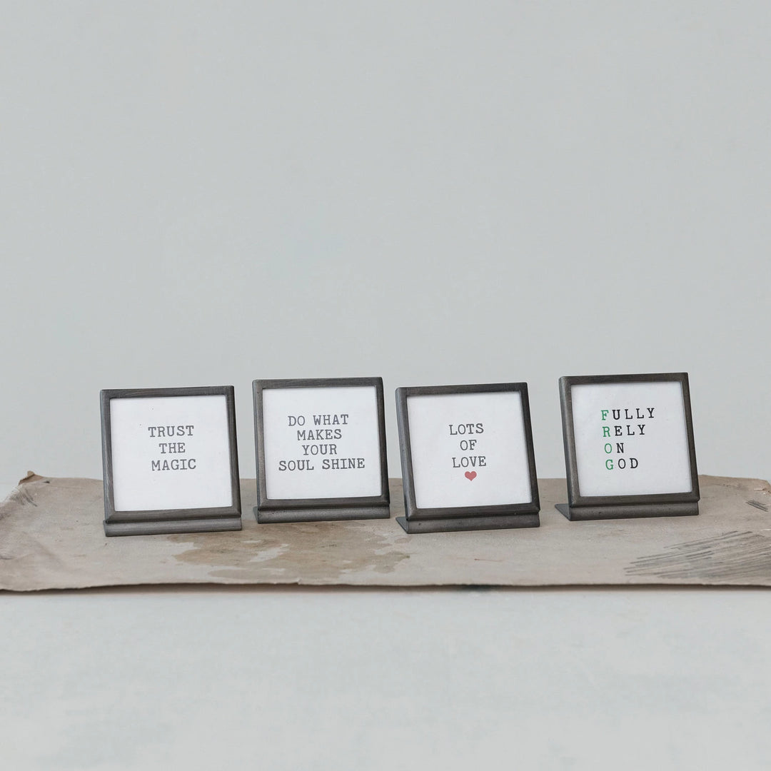 Metal & Glass Frame w/ Easel & Saying, 4 Styles