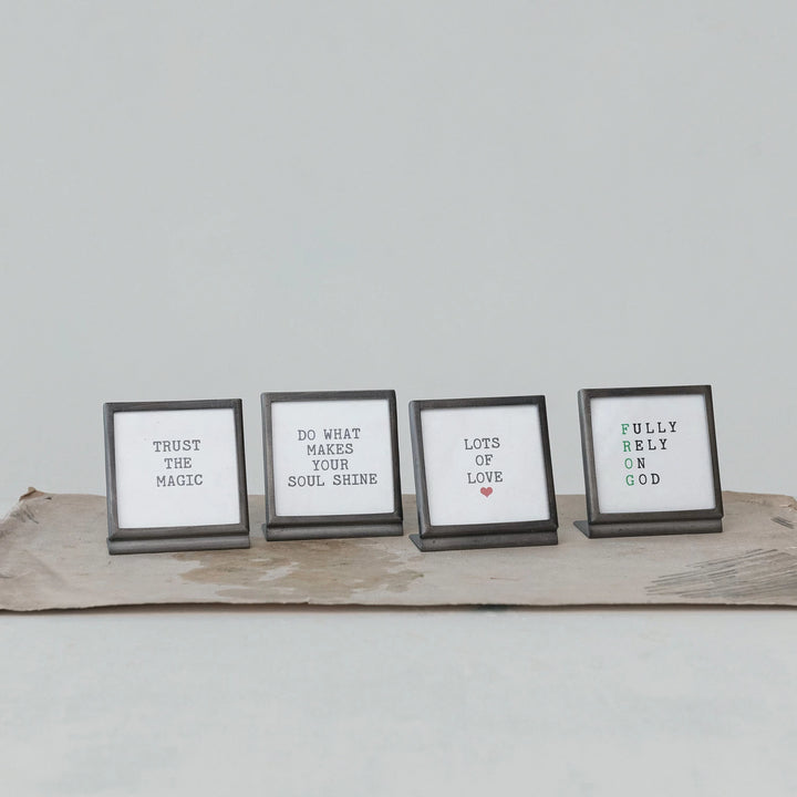 Metal & Glass Frame w/ Easel & Saying, 4 Styles