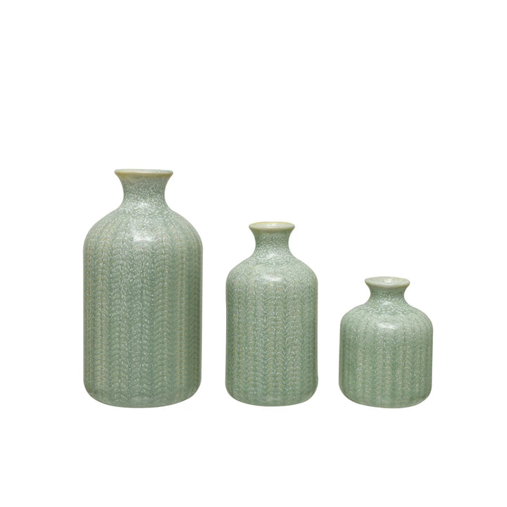 Stoneware Vase Sea Foam Green Set