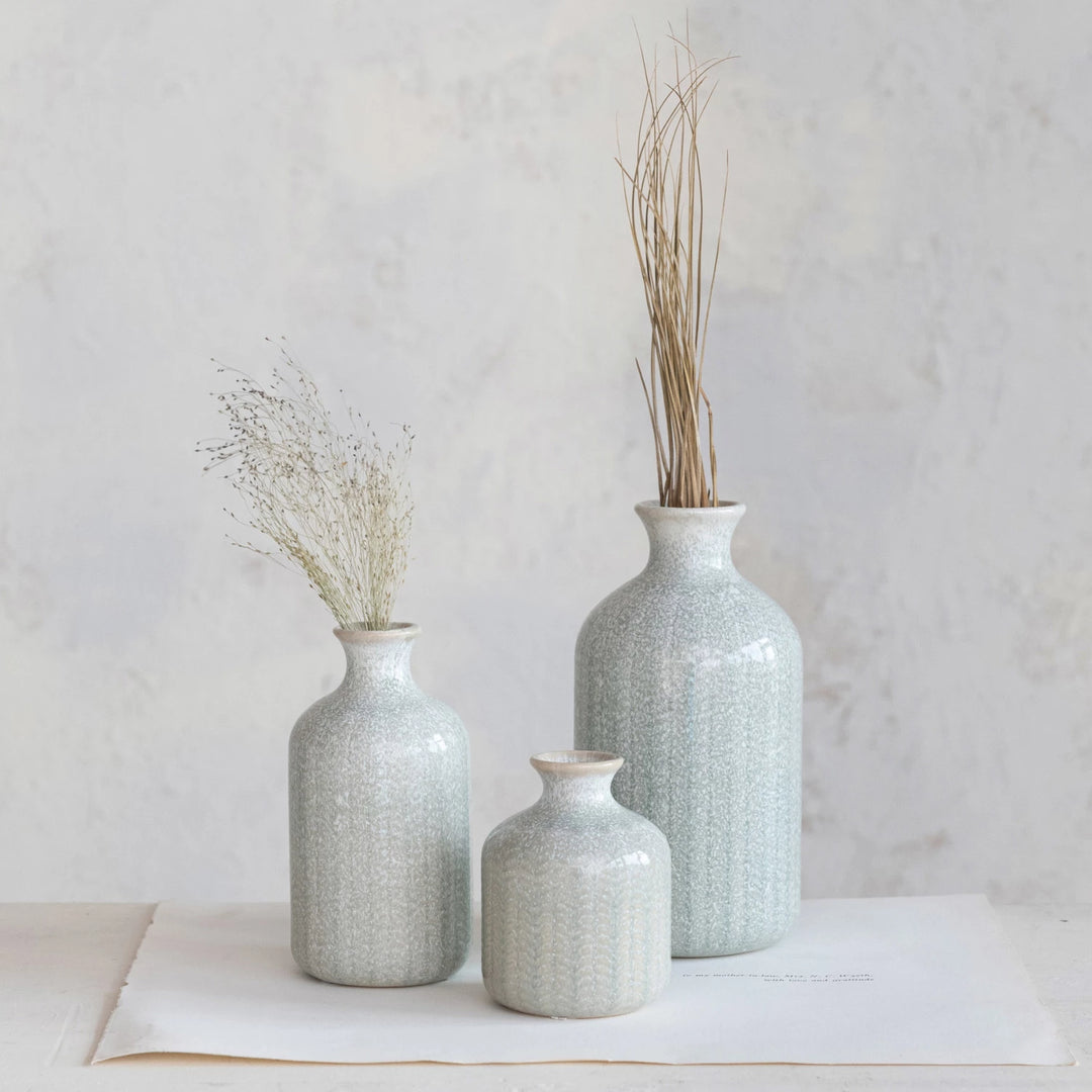 Stoneware Vase Sea Foam Green Set