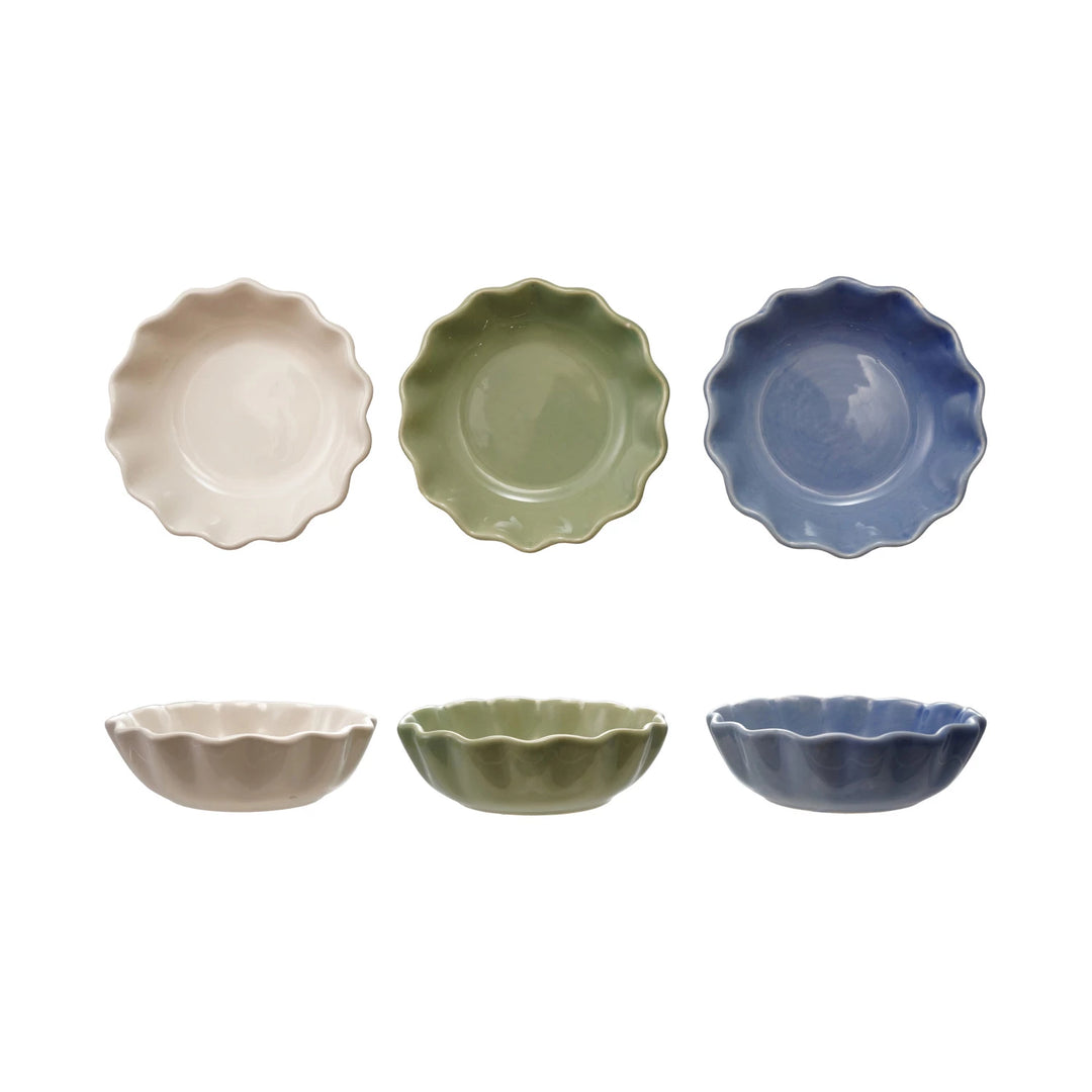 Stoneware Scalloped Bowls, 2 styles, set of three colors