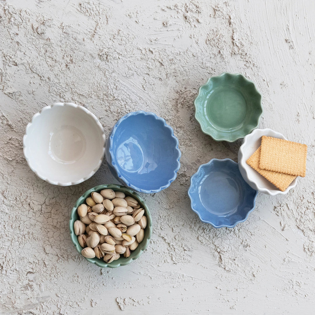 Stoneware Scalloped Bowls, 2 styles, set of three colors