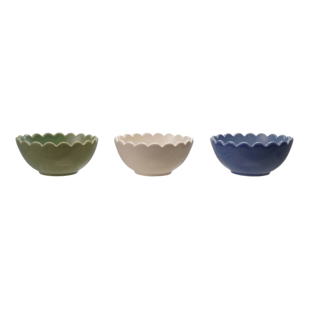 Stoneware Scalloped Bowls, 2 styles, set of three colors