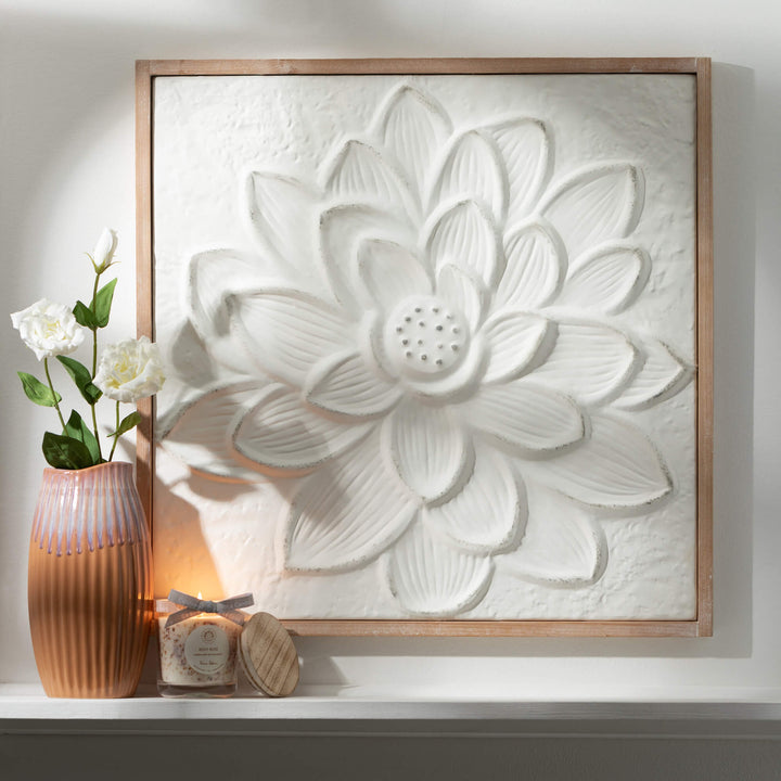 White Embossed Flower Wall Art