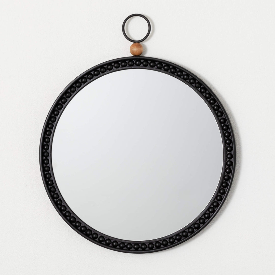 Black and Wood Round Wall Mirror