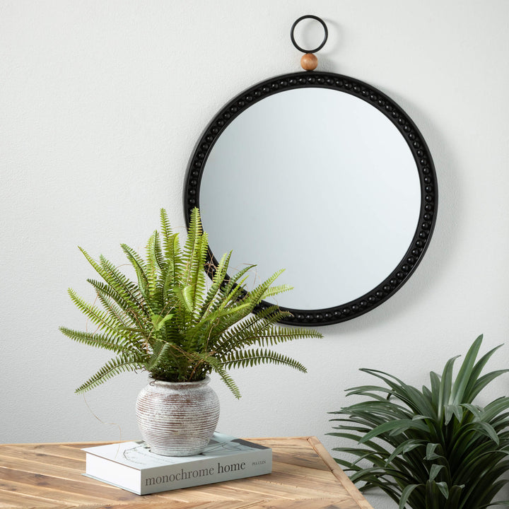 Black and Wood Round Wall Mirror