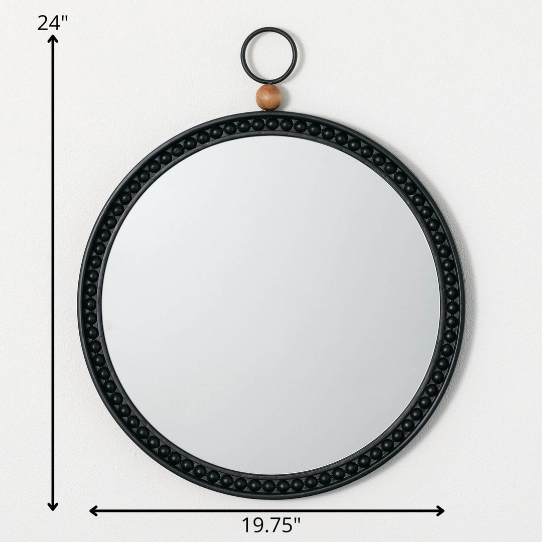 Black and Wood Round Wall Mirror