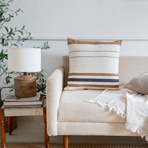 Cream and Brown Striped Pillow