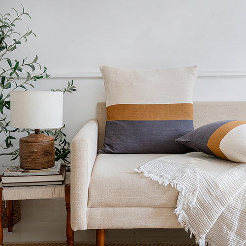 Grey, Brown and Cream Striped Pillow