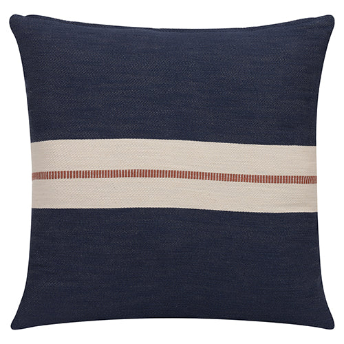 Navy Pillow with Cream and Red Stripe