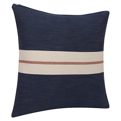 Navy Pillow with Cream and Red Stripe