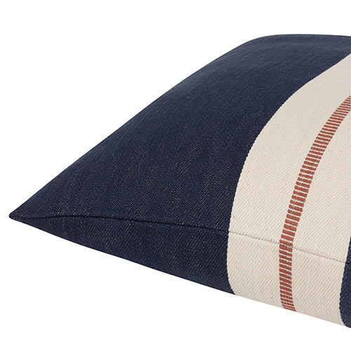 Navy Pillow with Cream and Red Stripe