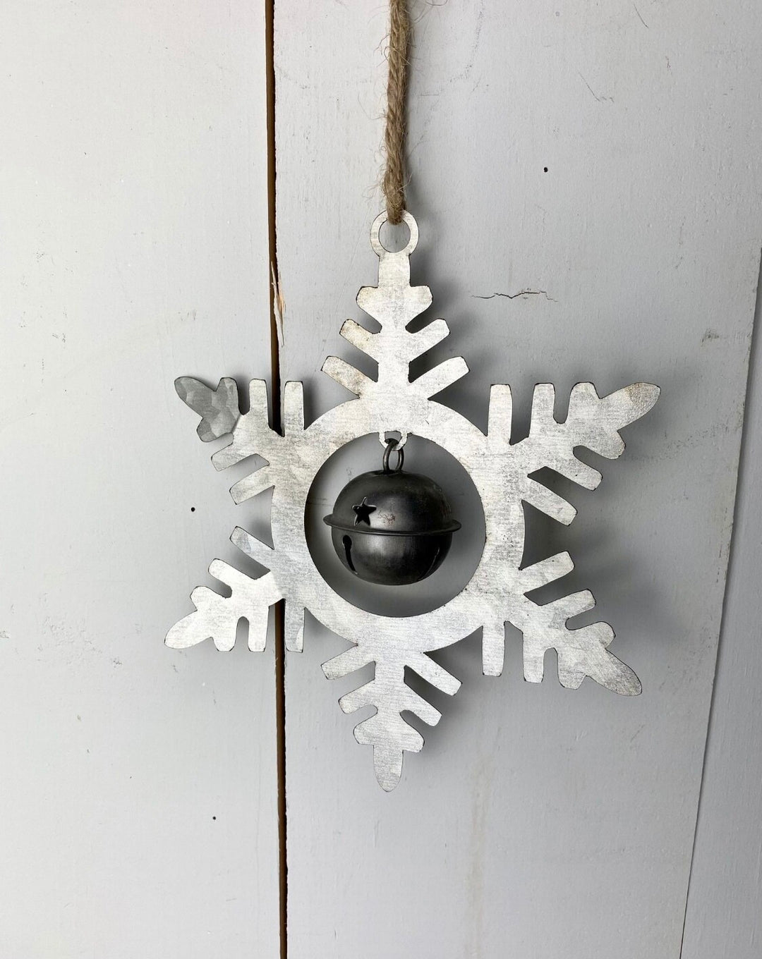 Metal Snowflake with Jingle Bell Ornament