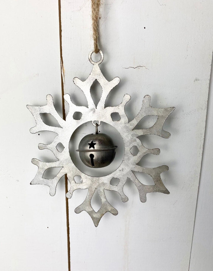 Metal Snowflake with Jingle Bell Ornament