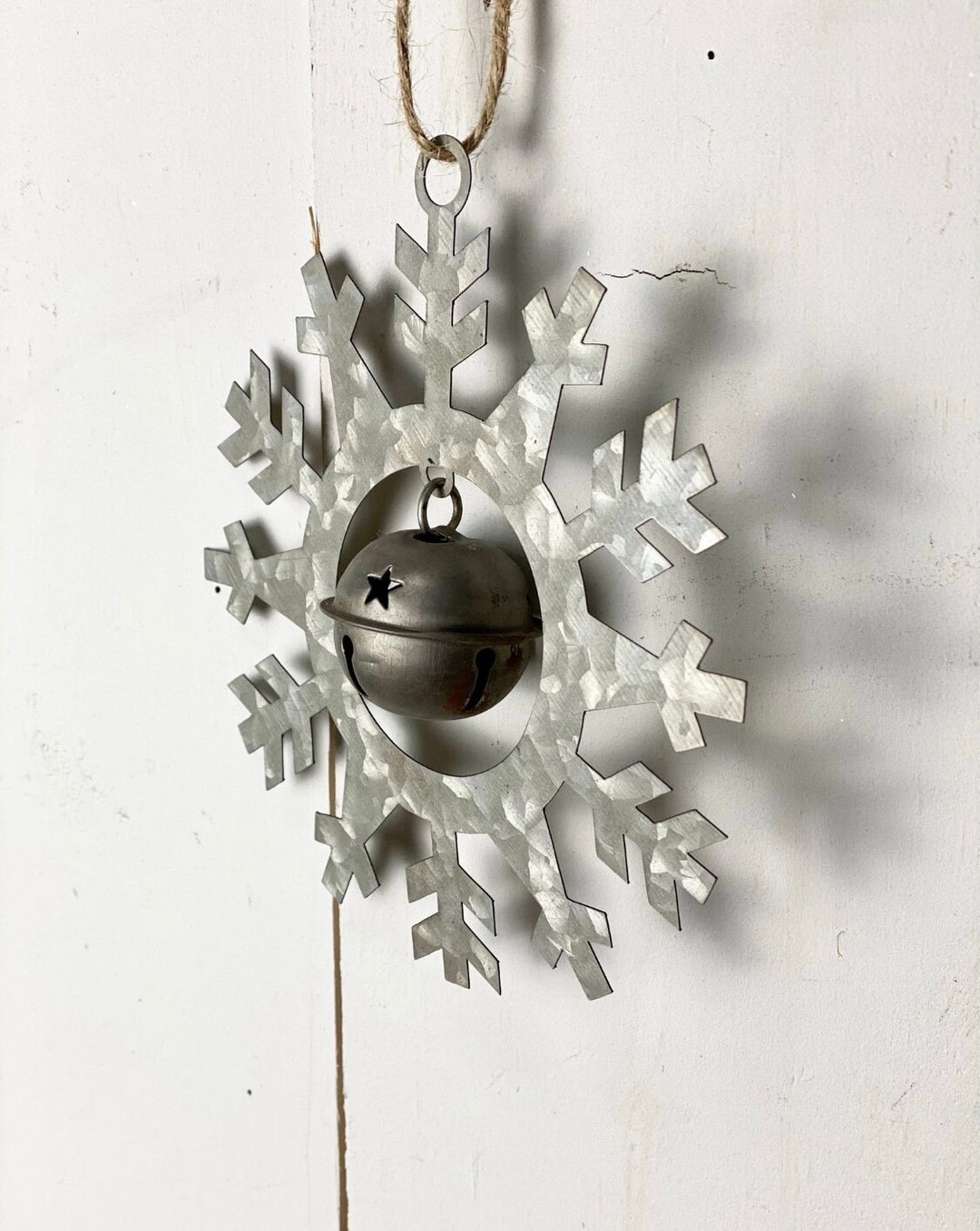 Metal Snowflake with Jingle Bell Ornament