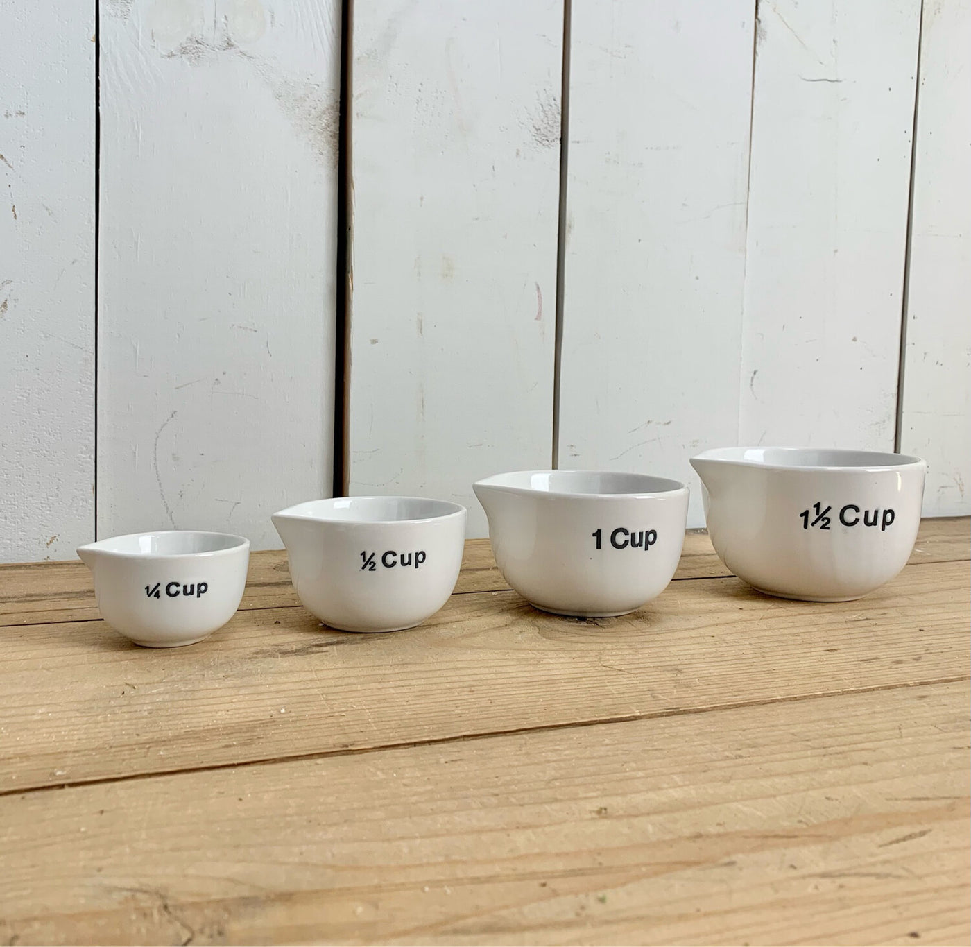 1-1/2, 1, 1/2 & 1/4 Cup Stoneware Measuring Cups, White, Set of 4