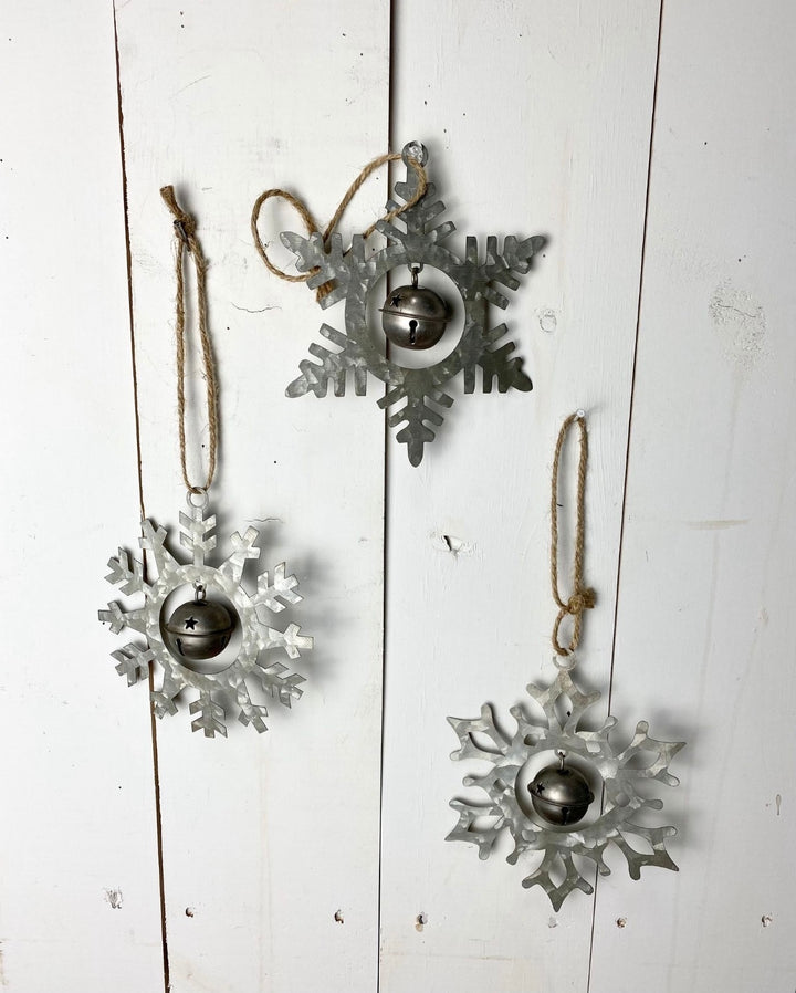 Metal Snowflake with Jingle Bell Ornament