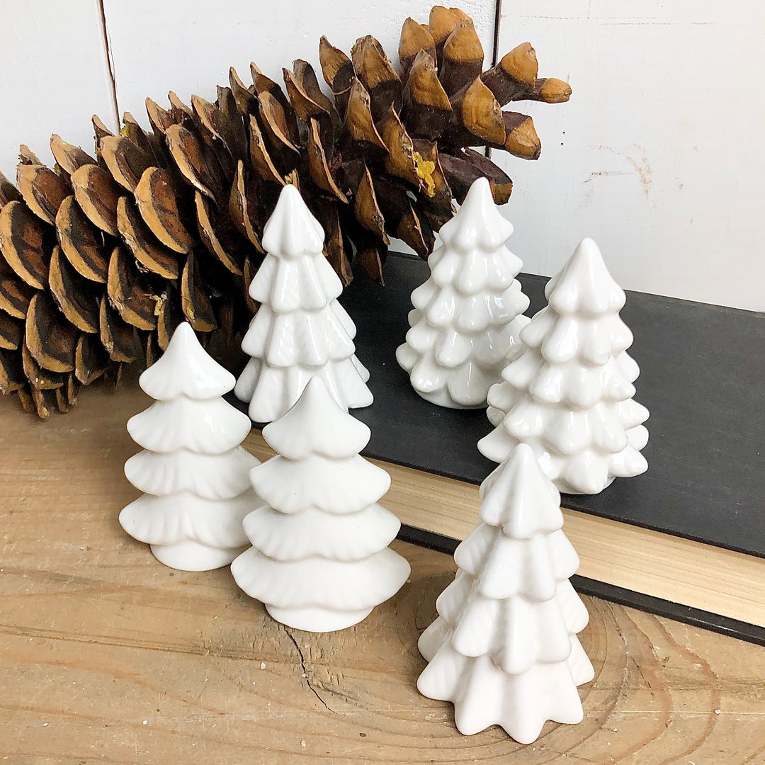 Set of 6 Small White Stoneware Trees