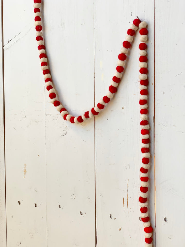 Red and White Wool Felt Bead Garland