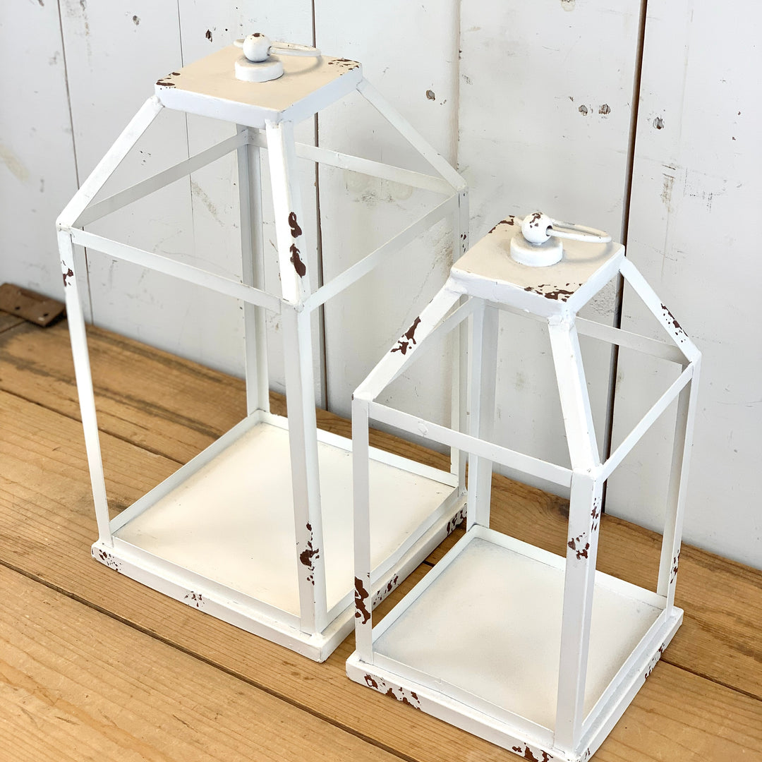 Distressed White Metal Lanterns