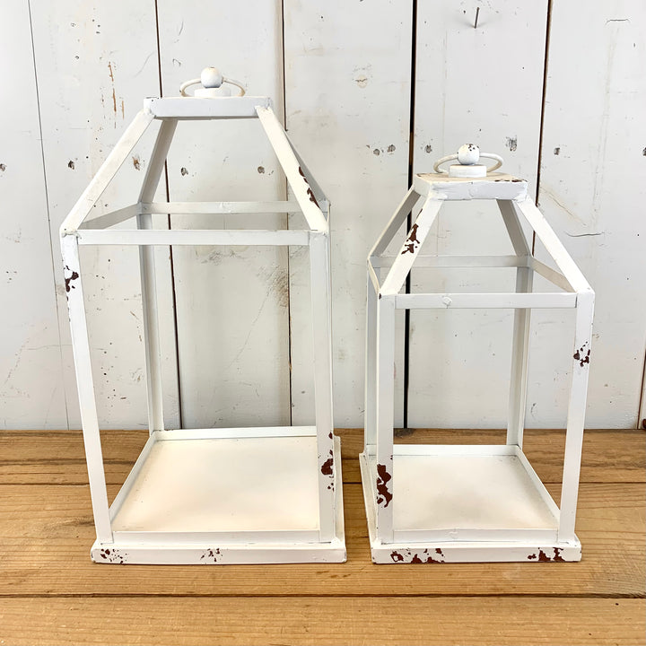 Distressed White Metal Lanterns